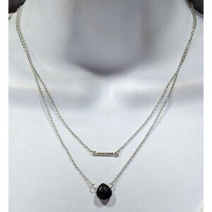 Layered Gothic Black Teardrop And Rhinestone Bar Silver Tone Necklace